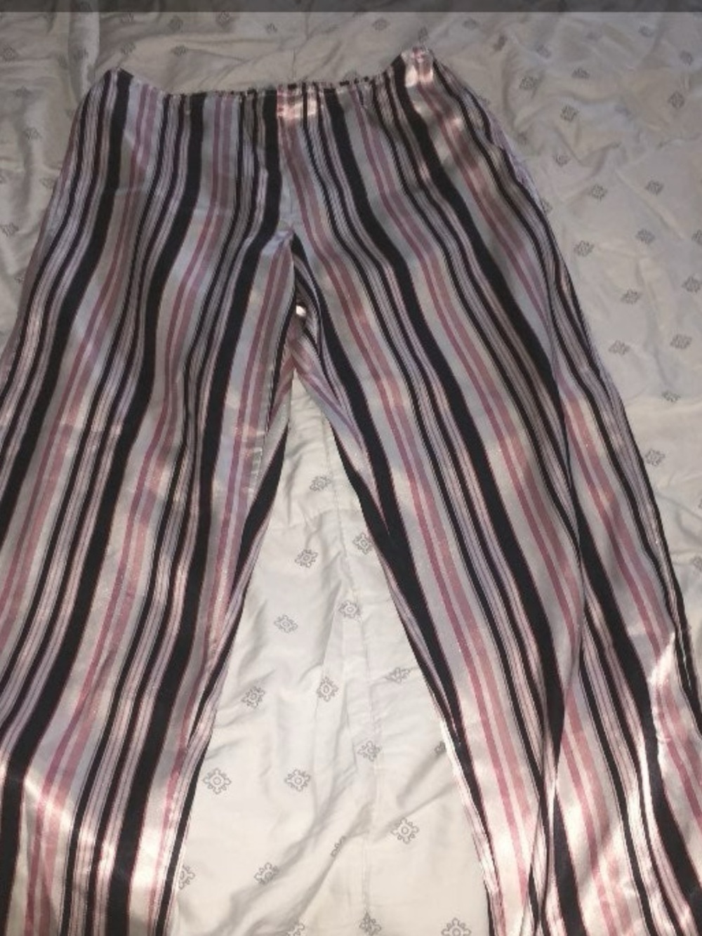 Striped Satin Lounge Pants in Pink, Black & White
